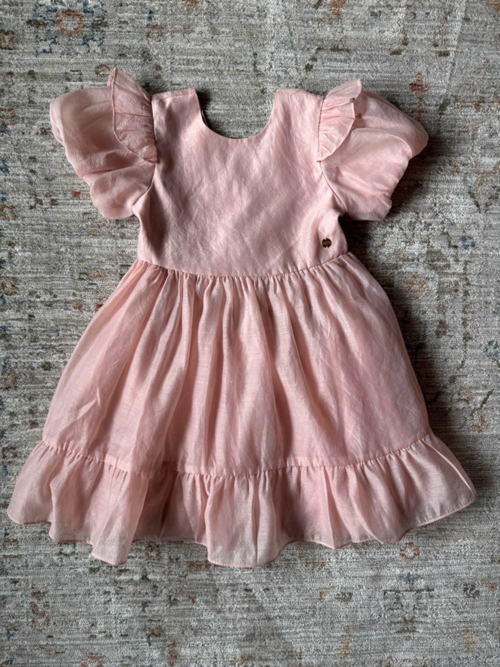 Laura Ashley Bow Back Party Dress, Muted Pink Ruffle Sleeve Girls Dress